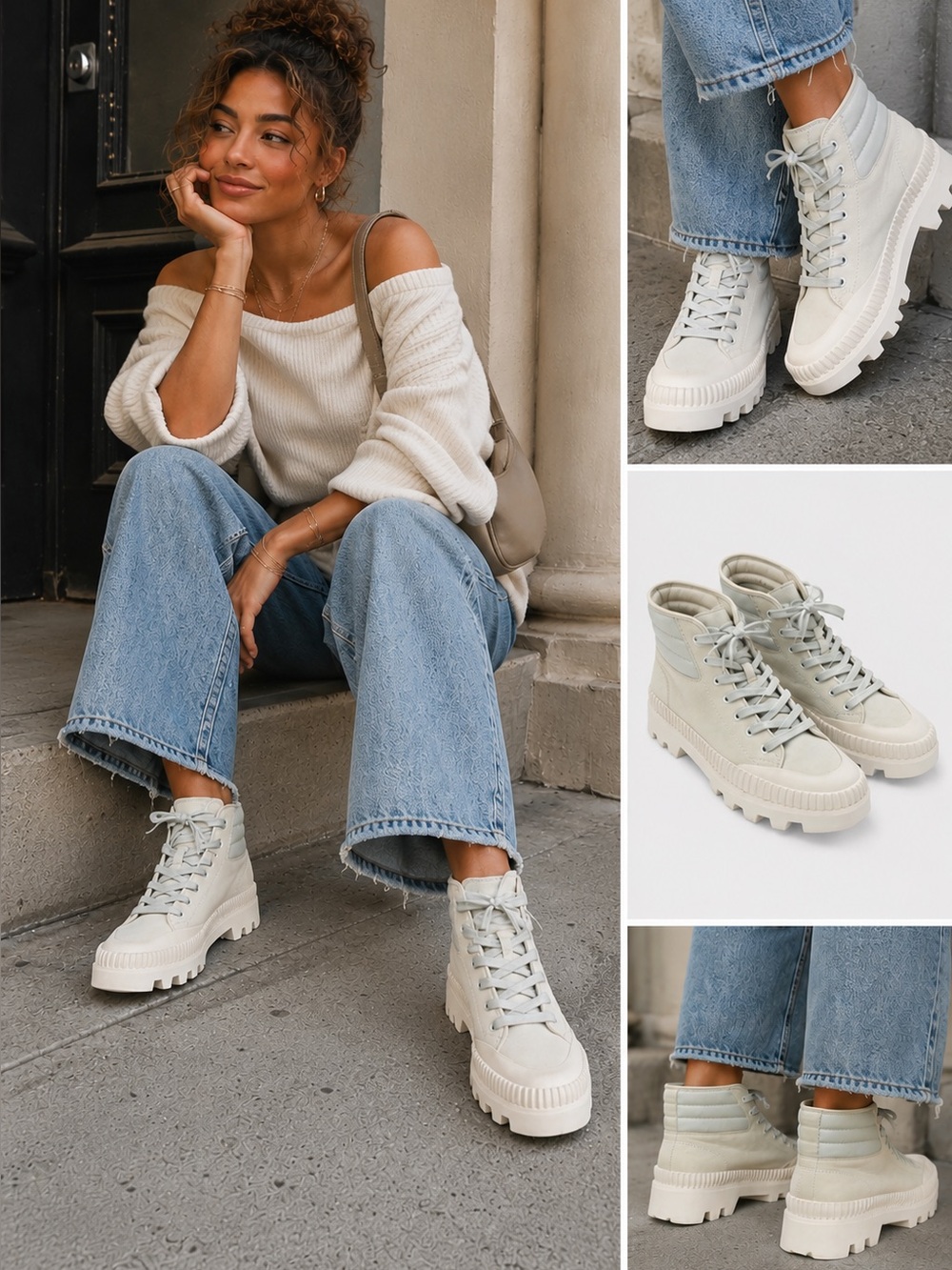 Dolce Vita Cream Platform High Top Sneakers Size 9 | Chunky Lug Sole Sneakers